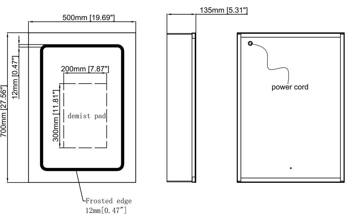 Rika 500mm 1 Door Front-Lit LED Mirror Cabinet