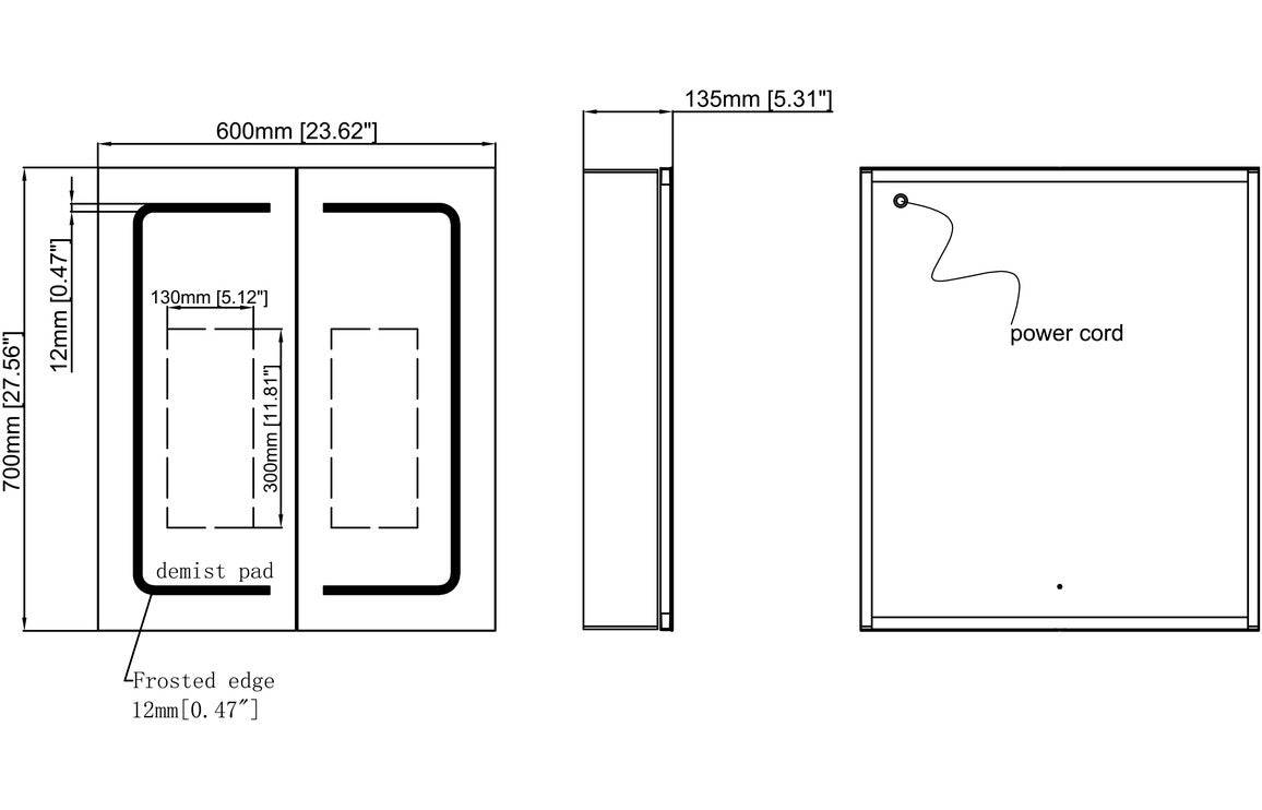Rika 600mm 2 Door Front-Lit LED Mirror Cabinet