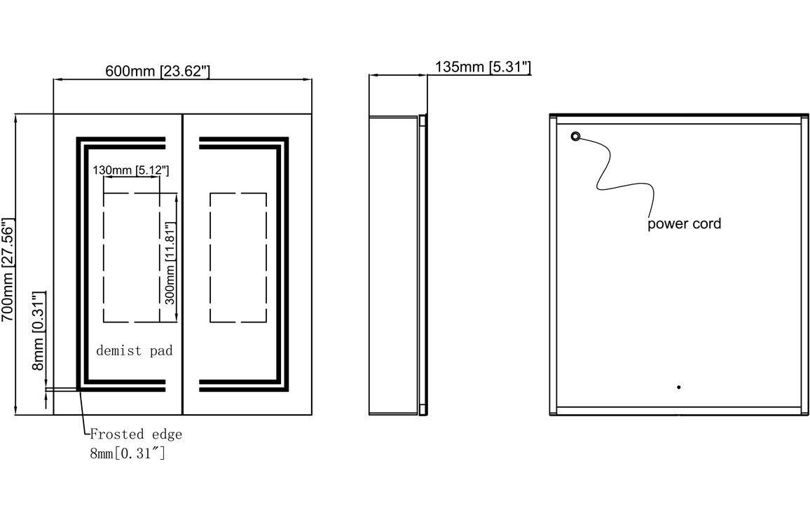 Suki 600mm 2 Door Front-Lit LED Mirror Cabinet