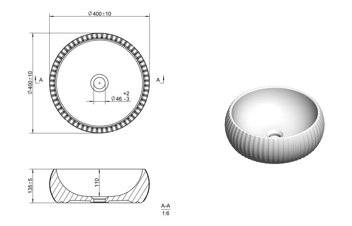 Yoko 400mm Textured Round Washbowl - White