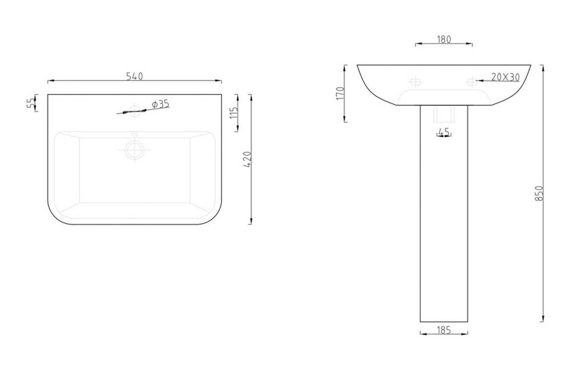 //2Go 1TH Basin & Full Pedestal