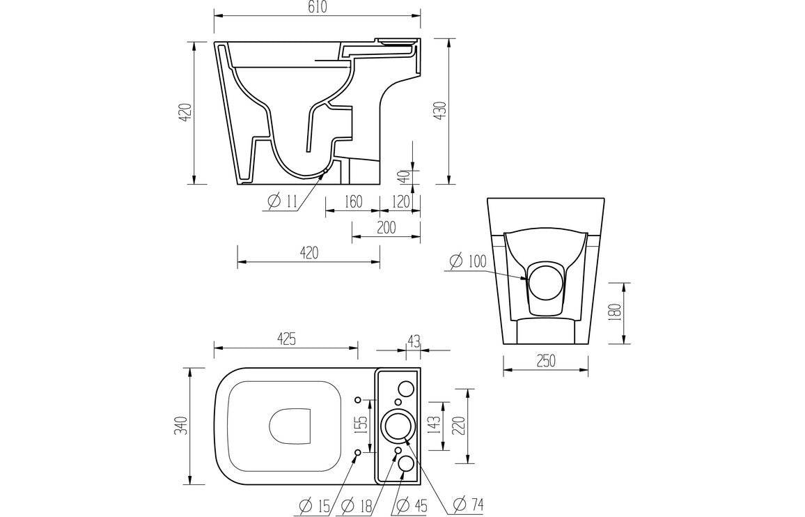 Tilia Rimless Close Coupled Part Shrouded Short Projection WC & Soft Close Seat