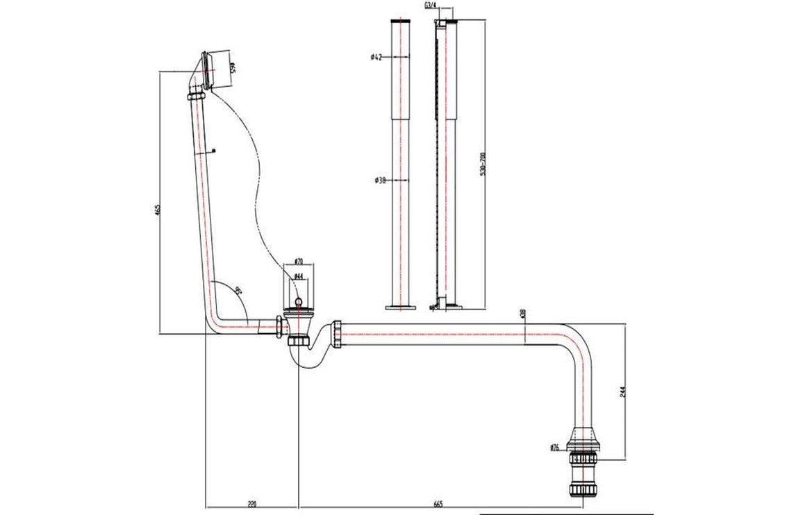 Exposed Bath Plug & Chain Waste With Pipe Shrouds - Chrome