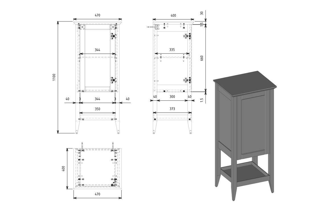 Dion 470mm Floor Standing 1 Door Midi Boy Unit - Matt Misty Blue