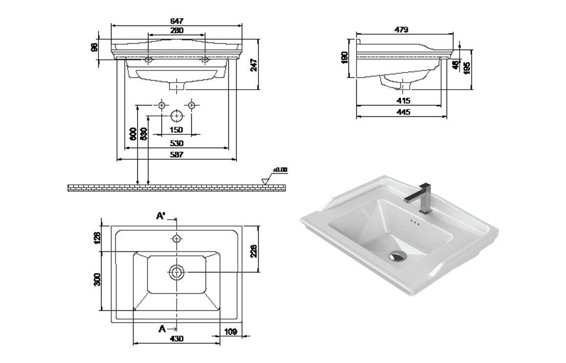 Dion 650mm Floor Standing 1 Drawer Basin Unit w/Basin - Matt Anthracite
