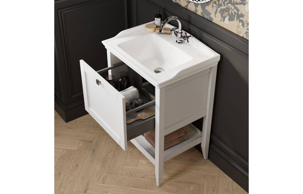 Dion 650mm Floor Standing 1 Drawer Basin Unit w/Basin - Matt White