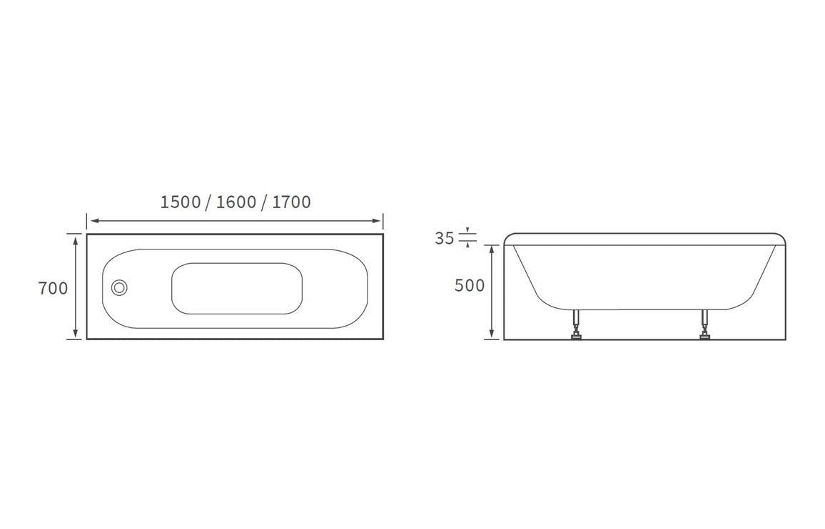 Eurowa Steel Single End 1500/1600/1700x700x500mm 2TH Bath w/Legs