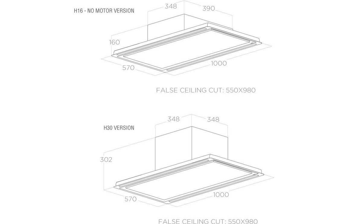 Elica HiLight Glass H16 100cm Ceiling Hood (Remote Motor) - White Glass