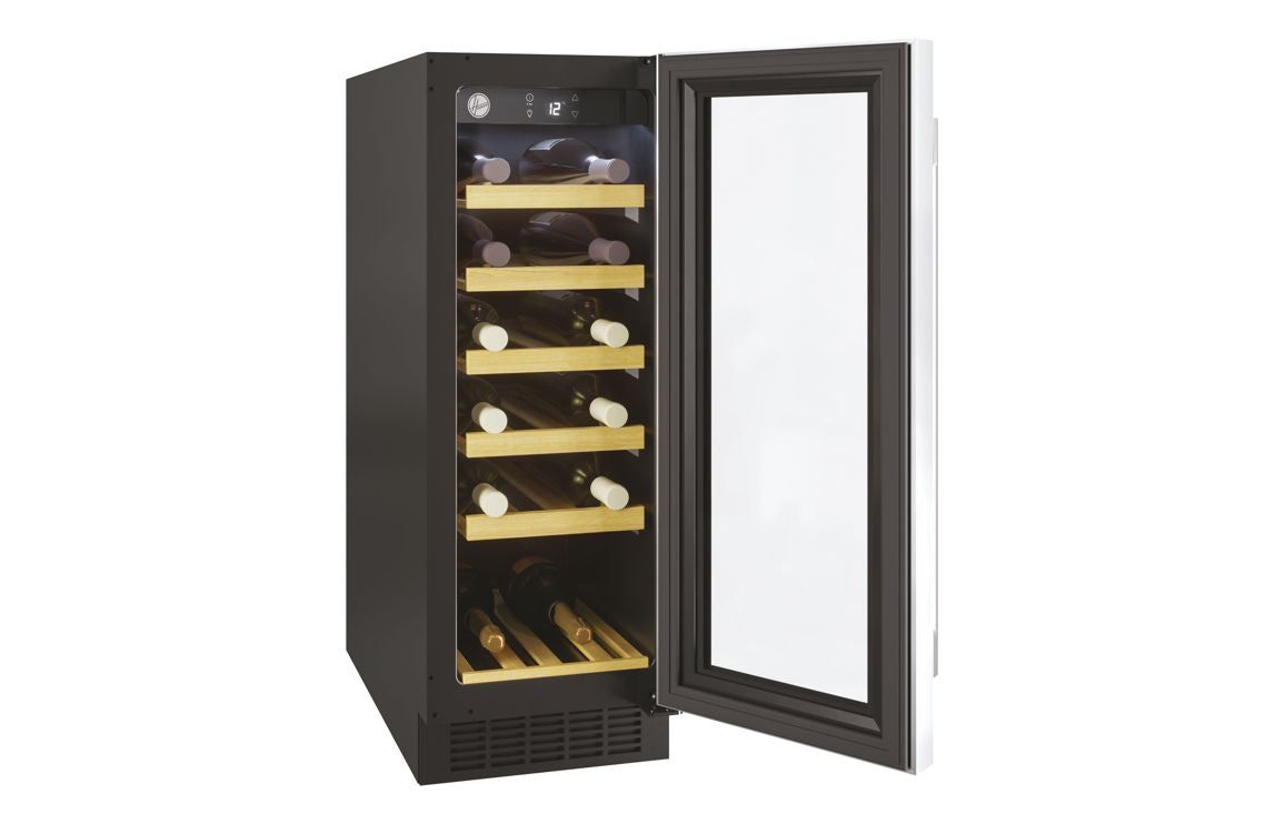 Hoover H500 HWCB 30 UK/N 30cm Wine Cooler - Black Glass & St/Steel