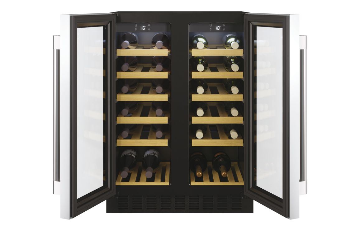 Hoover H500 HWCB 60D UK/N 60cm 2-Door Wine Cooler - Black Glass & St/Steel