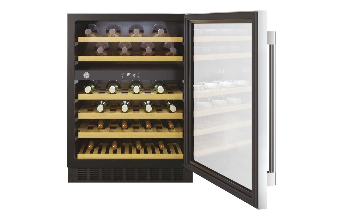 Hoover H500 HWCB 60 UK/N 60cm Wine Cooler - Black Glass & St/Steel