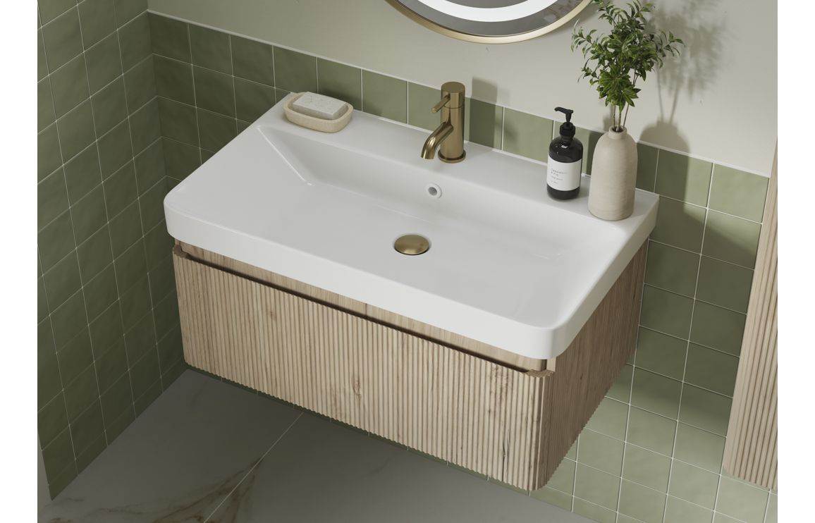 Kuba 500mm Wall Hung 1 Drawer Basin Unit & Basin - Textured Oak