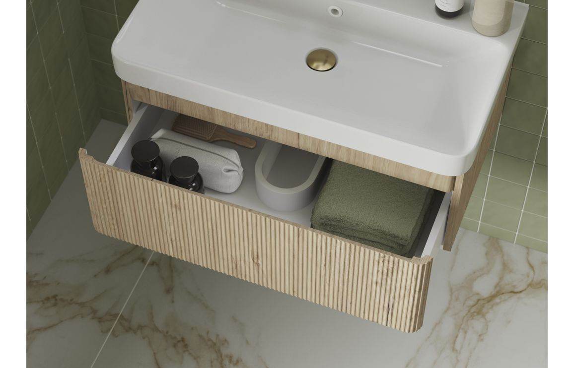 Kuba 500mm Wall Hung 1 Drawer Basin Unit & Basin - Textured Oak