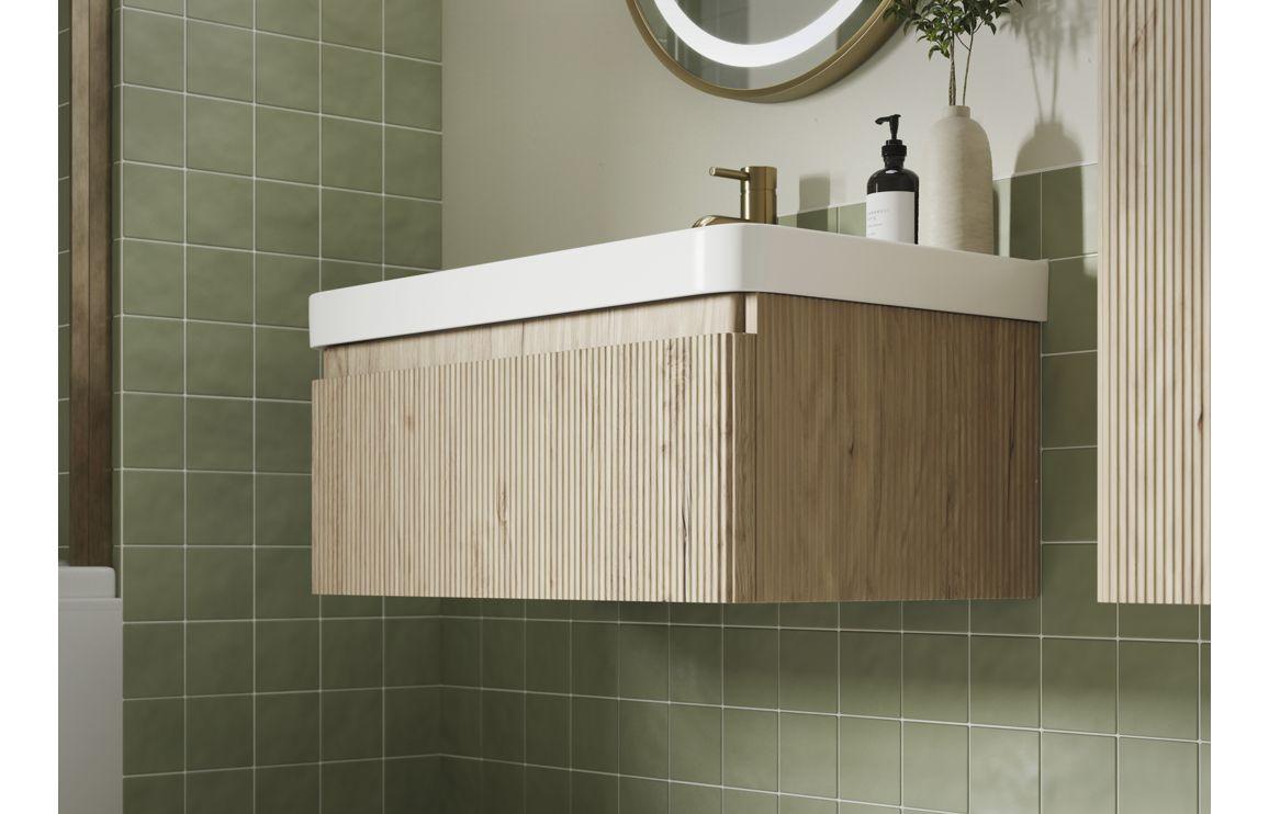 Kuba 500mm Wall Hung 1 Drawer Basin Unit & Basin - Textured Oak