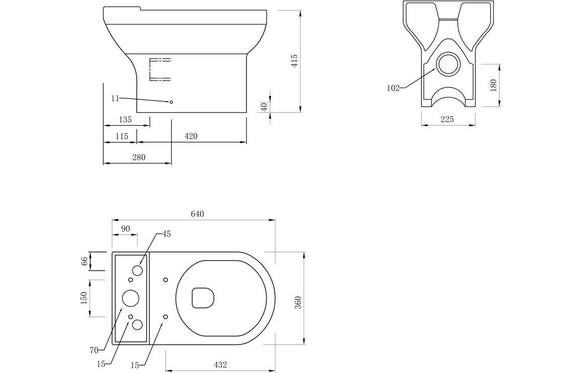 Laurus Rimless Close Coupled Open Back WC & Soft Close Seat