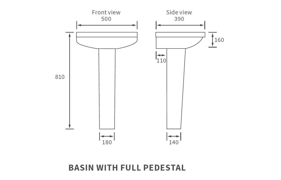 Laurus 500x390mm 1TH Basin & Full Pedestal