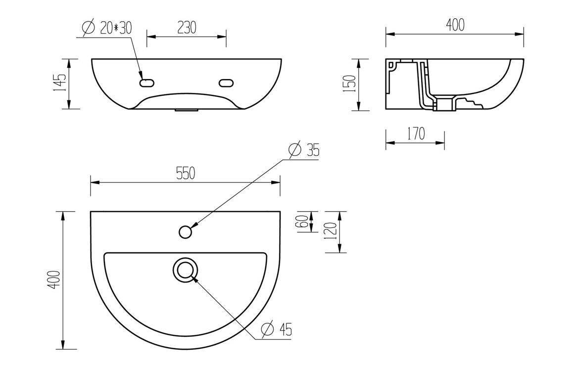 Arlo 550x400mm 1TH Basin & Full Pedestal