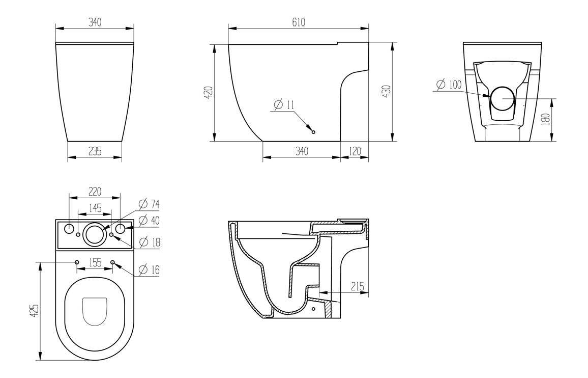 Cilantro Swirlux™ Short Projection Close Coupled Open Back WC & Soft Close Seat