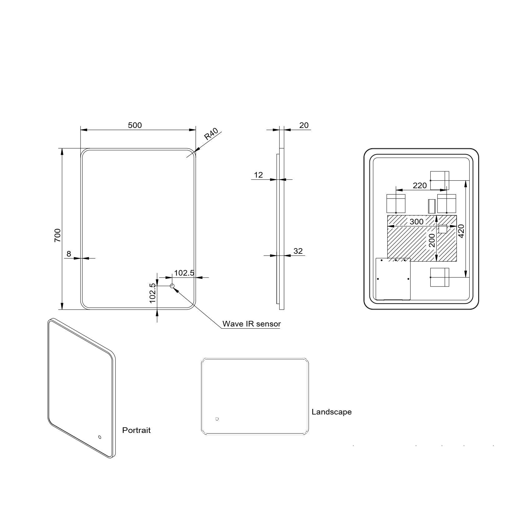 Alfie Soft Edge LED Mirror Black 500×700