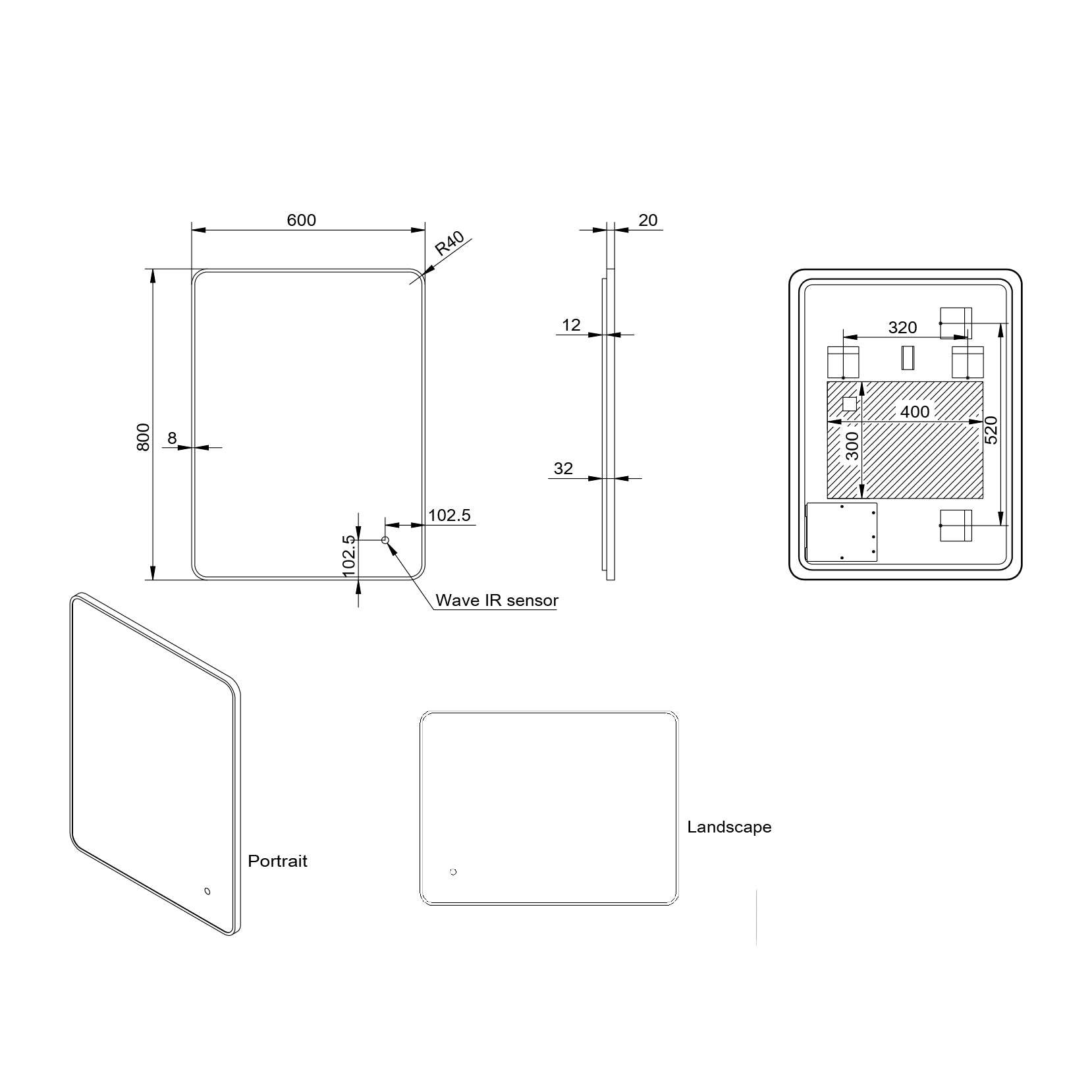 Alfie Soft Edge LED Mirror Black 600×800