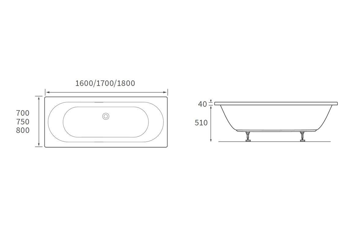 Miami Round Double Ended 1600x700 or 750 or 800x550mm 0TH Bath w/Legs