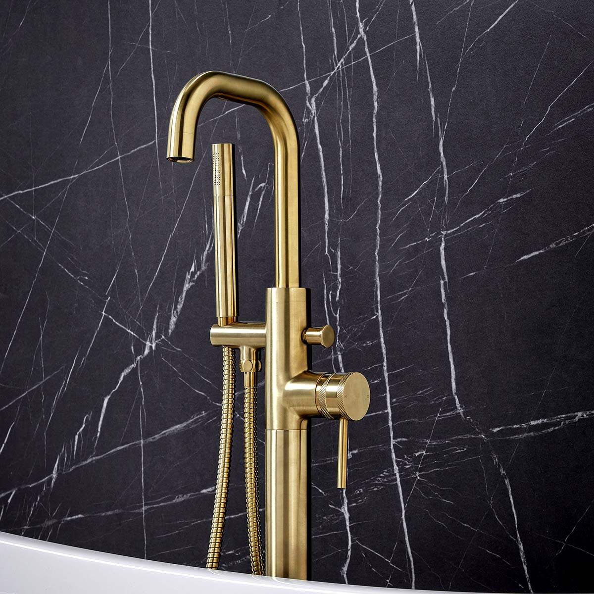 Freestanding Bath Shower Mixer Brushed Brass
