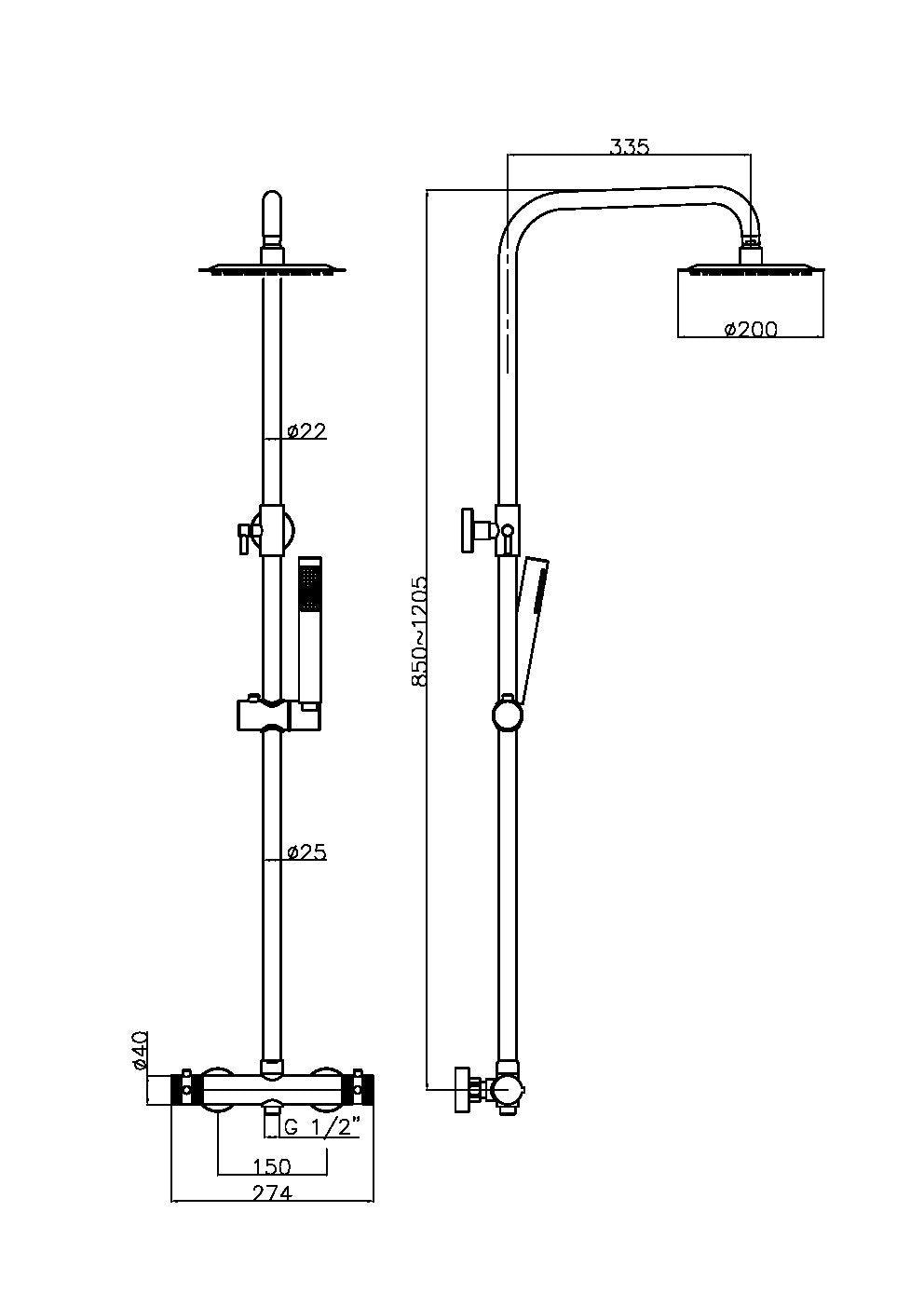 Core Brushed Brass Round Rigid Riser Shower