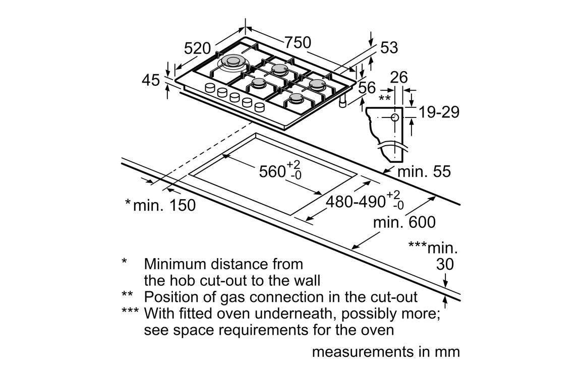 Bosch Series 6 PCS7A5I90 75cm Gas Hob - Brushed Steel