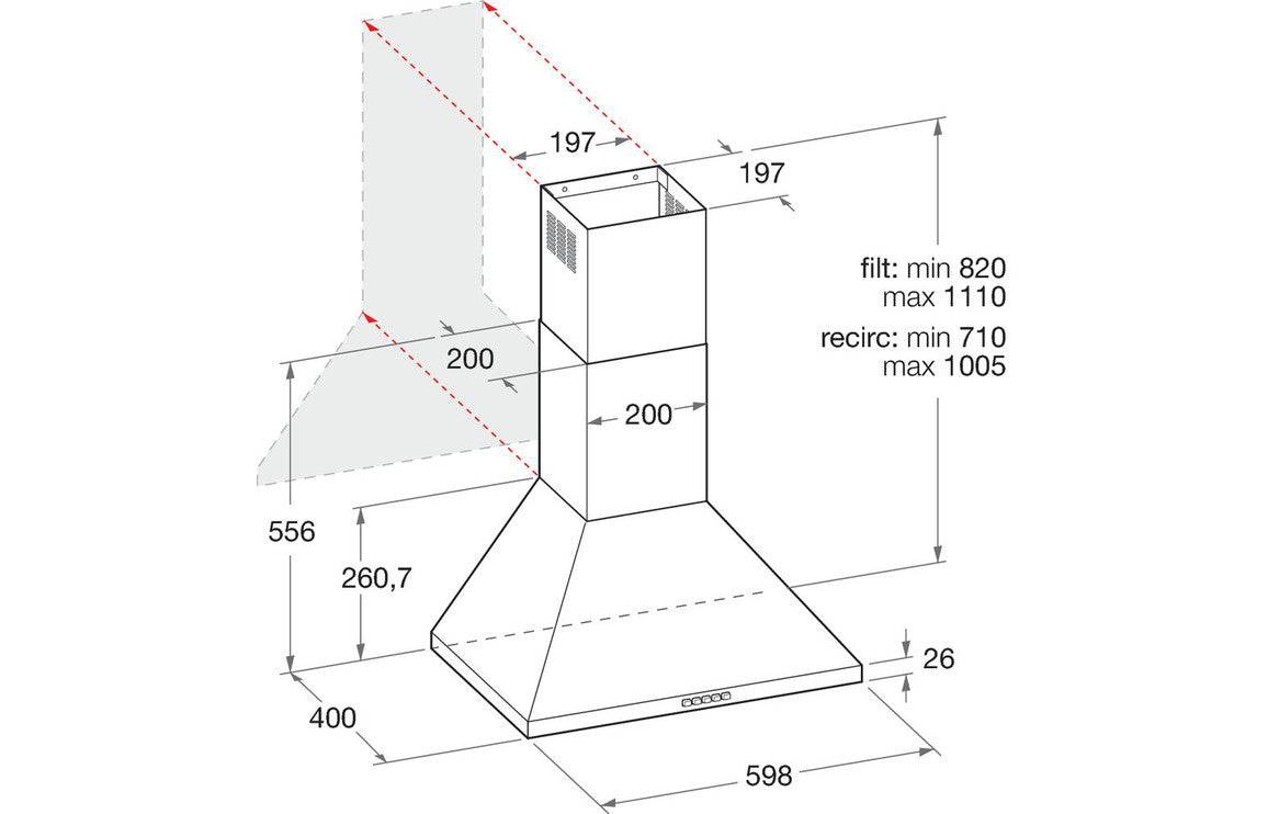 Hotpoint PHPC6.5FLMX 60cm Pyramid Chimney Hood - White