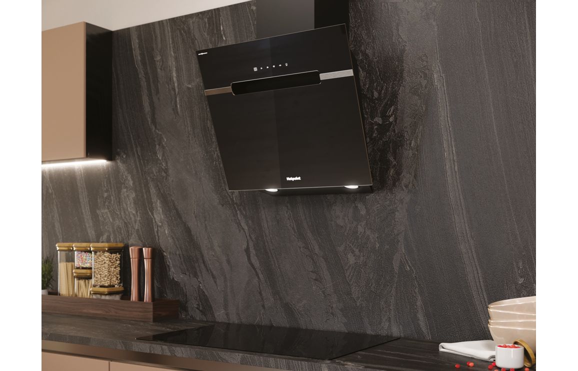 Hotpoint PHVS 61F LT DP K 60cm Angled Chimney Hood - Black