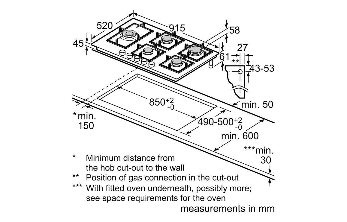 Bosch Series 6 PPM9A6I40 90cm Gas Hob - Black