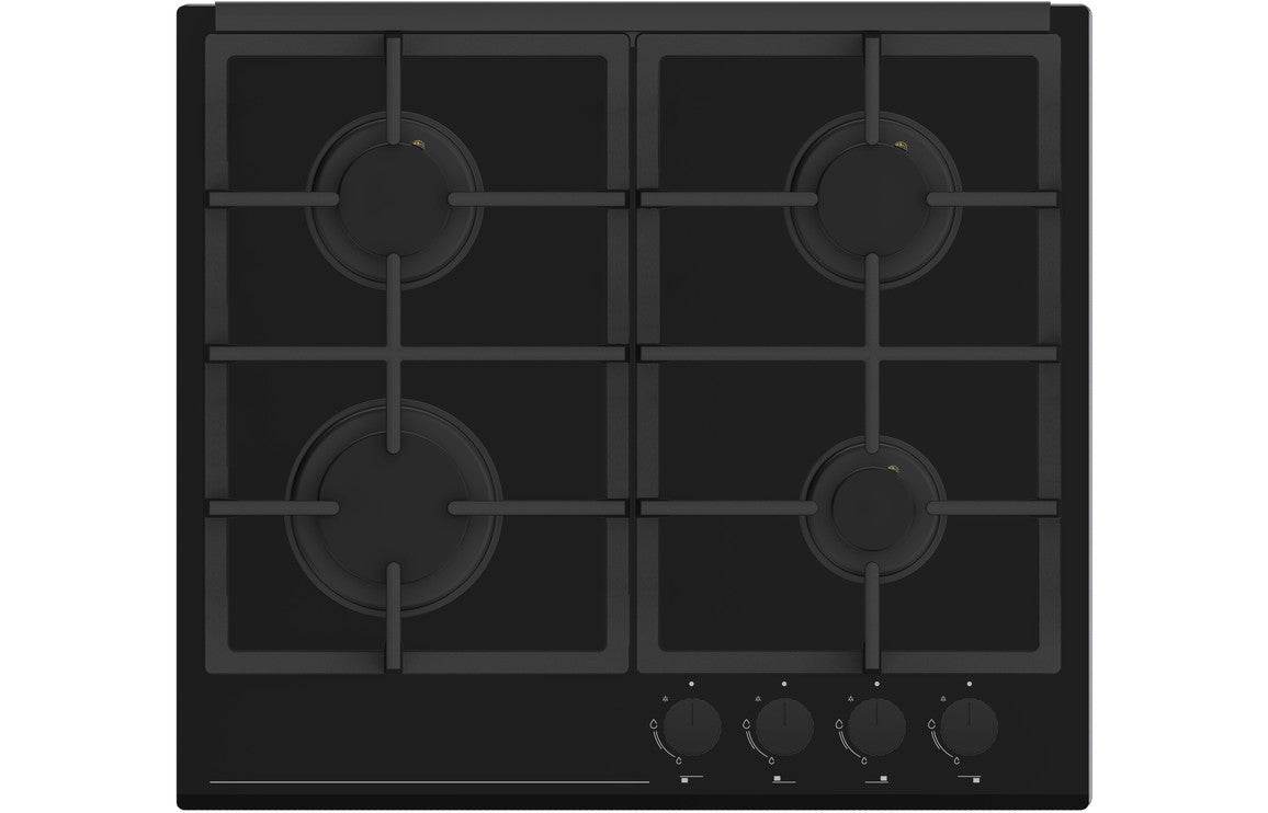 Prima Oven, Gas Hob & Curved Glass Chimney Hood Pack - Black