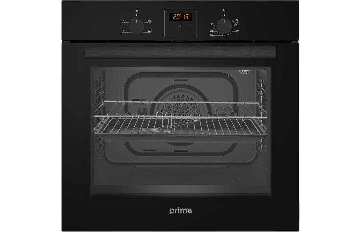 Prima Oven, Gas Hob & Curved Glass Chimney Hood Pack - Black