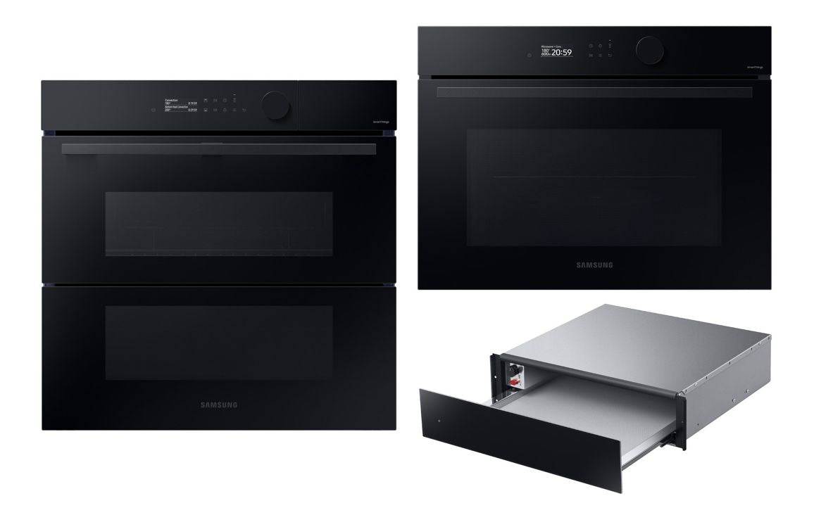 Samsung Oven, Compact & Warming Drawer Pack 2 - Black Glass (NV7B5775XAK/U4, NQ5B5763DBK/U4 & NL20T8100WK/UR)