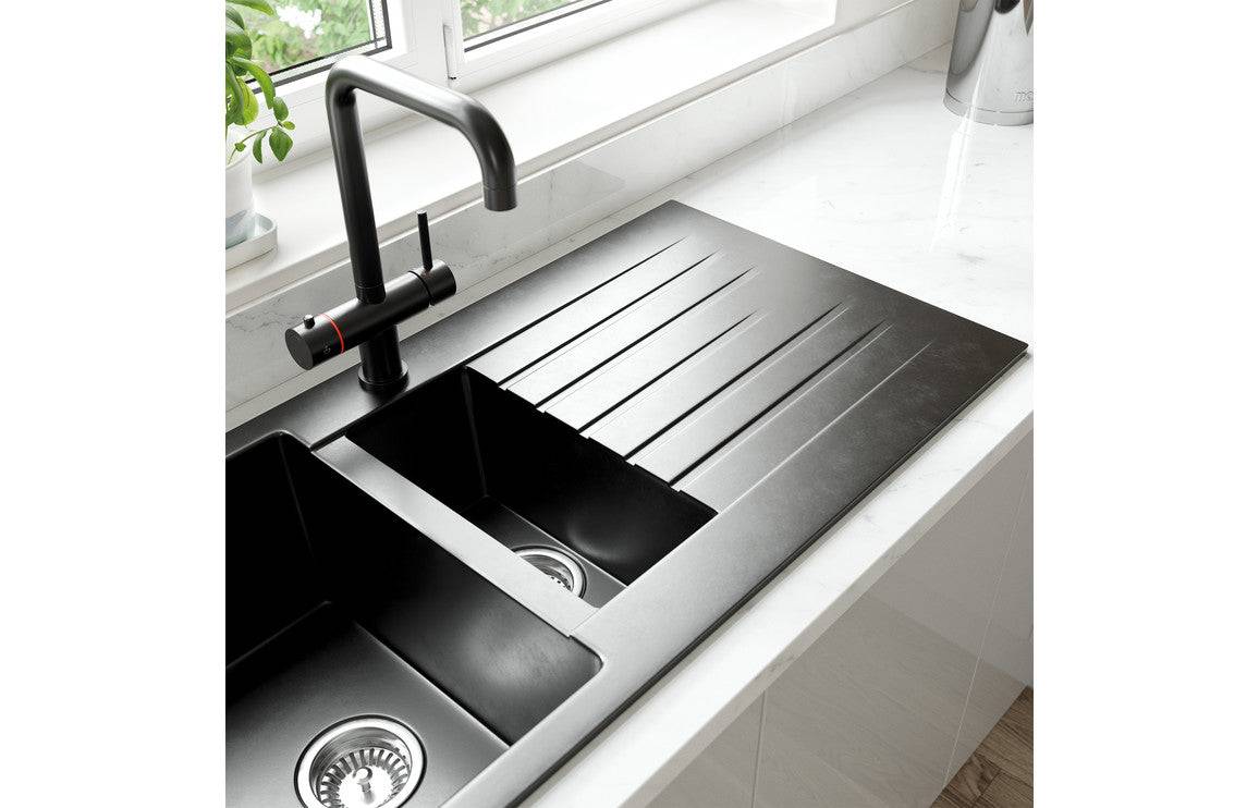 Prima+ Granite 1.5B & Drainer Inset Sink - Black