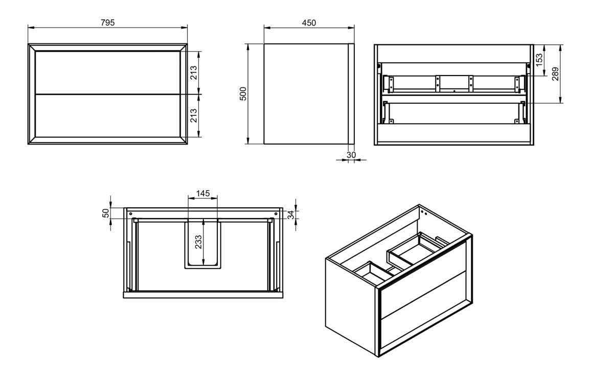Push 810mm Wall Hung 2 Drawer Basin Unit