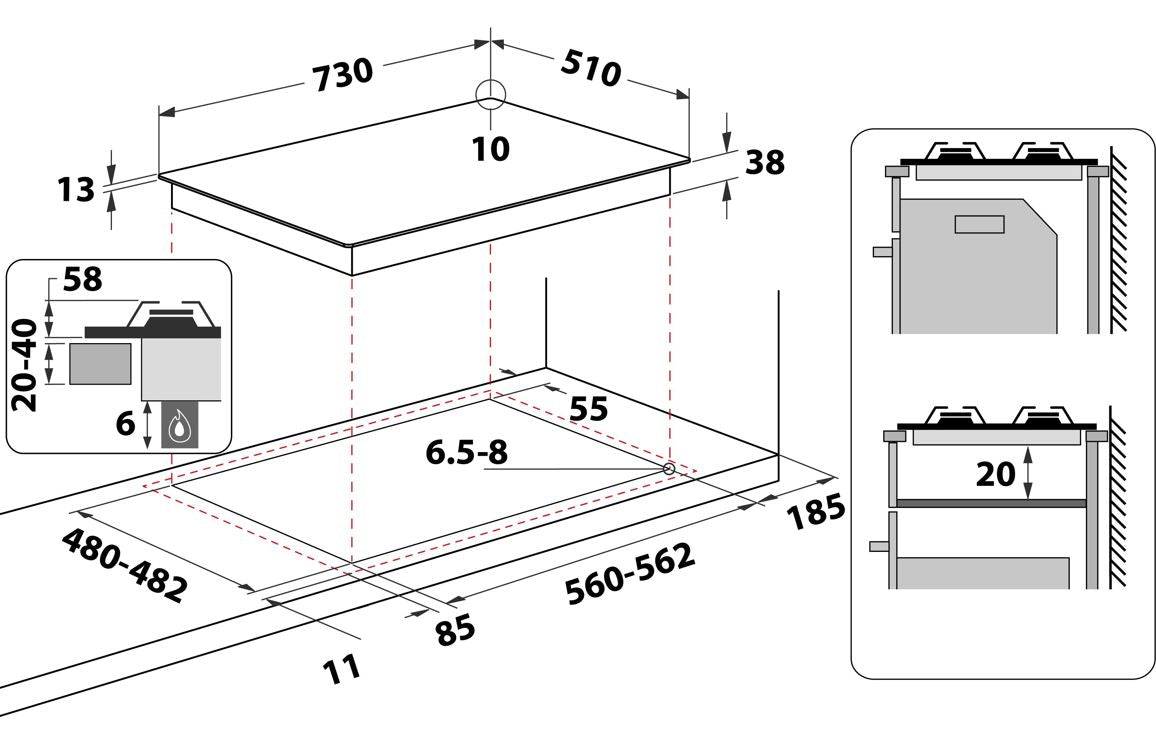 Indesit THP 751 W/IX/I 1 75cm Gas Hob - St/Steel