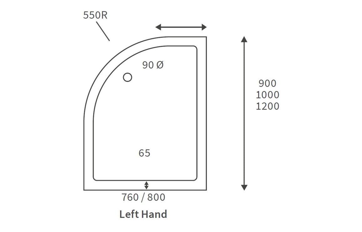 45mm Low Profile 1200x900mm Offset Quadrant Tray & Waste (LH) - White