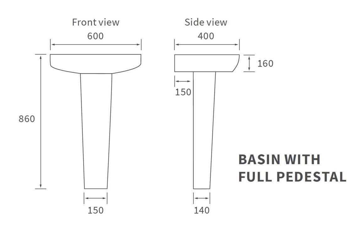 Tilia 600x400mm 1TH Basin & Full Pedestal