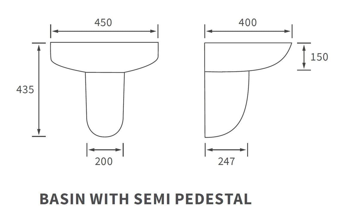 Tuscany 450x400mm 1TH Basin & Semi Pedestal