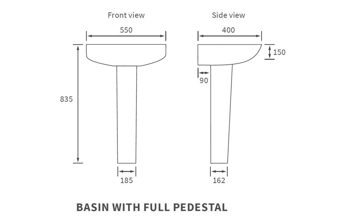 Arlo 550x400mm 1TH Basin & Full Pedestal