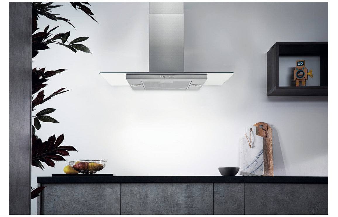 Hotpoint UIF 9.3F LB X 90cm Flat Glass Island Hood - Glass & St/Steel
