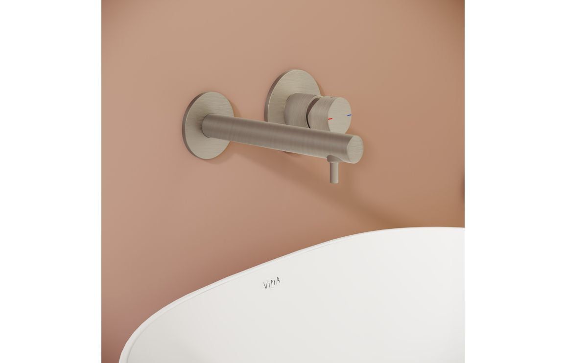 VitrA Origin Wall Mounted 2-Hole Basin Mixer: Brushed Nickel, Chrome, Matt Black, Soft Copper