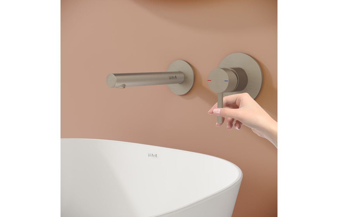 VitrA Origin Wall Mounted 2-Hole Basin Mixer: Brushed Nickel, Chrome, Matt Black, Soft Copper