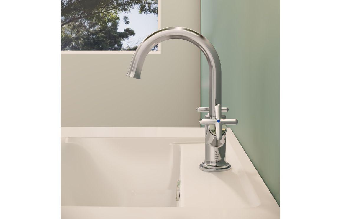 VitrA Origin Classic Basin Mixer (Cross Handles): Brushed Gold, Chrome, Matt Black, Soft Copper