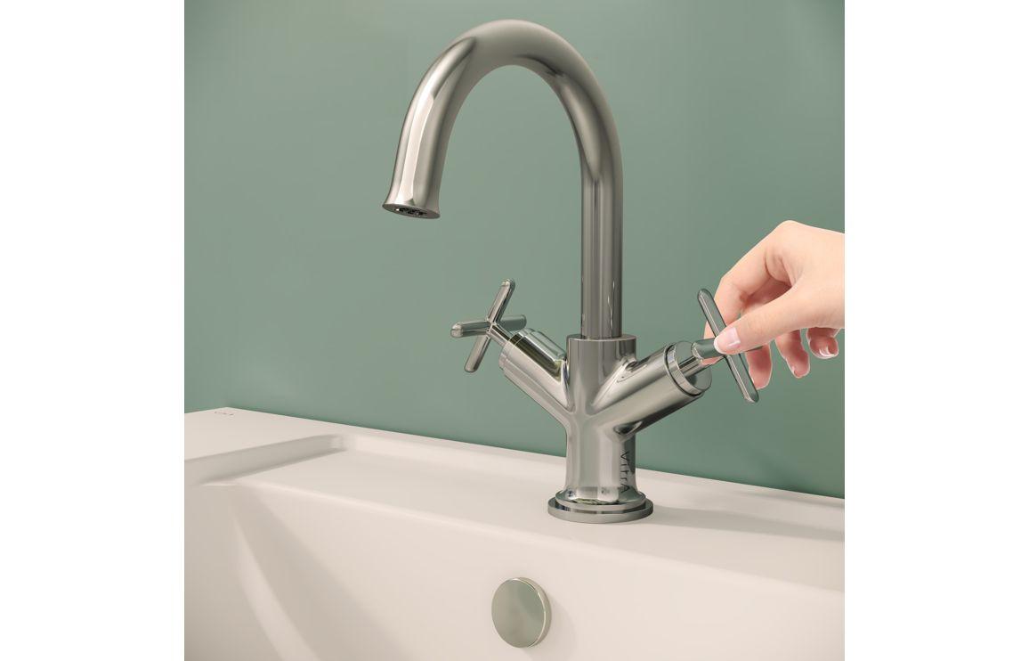 VitrA Origin Classic Basin Mixer (Cross Handles): Brushed Gold, Chrome, Matt Black, Soft Copper