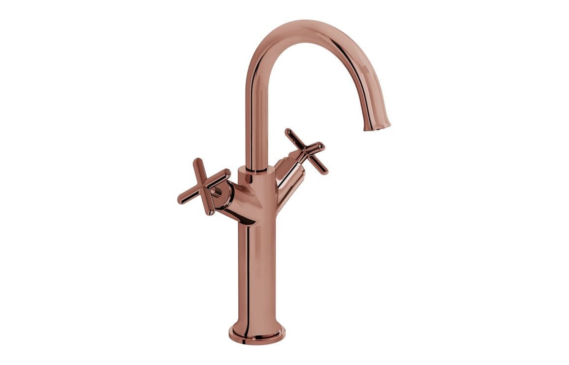 VitrA Origin Classic Tall Basin Mixer (Cross Handles): Brushed Gold, Chrome, Matt Black, Soft Copper