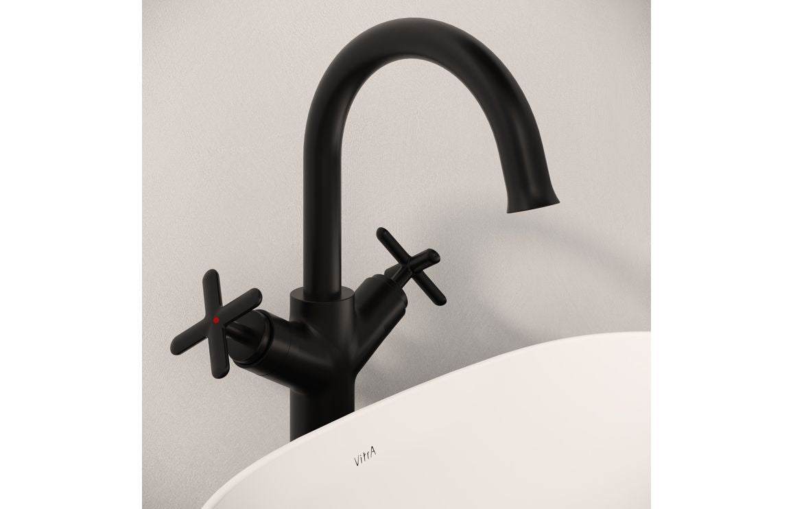 VitrA Origin Classic Tall Basin Mixer (Cross Handles): Brushed Gold, Chrome, Matt Black, Soft Copper