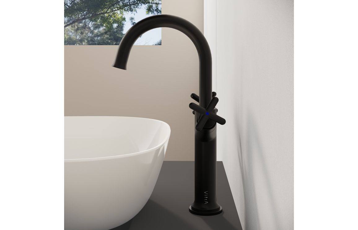 VitrA Origin Classic Tall Basin Mixer (Cross Handles): Brushed Gold, Chrome, Matt Black, Soft Copper