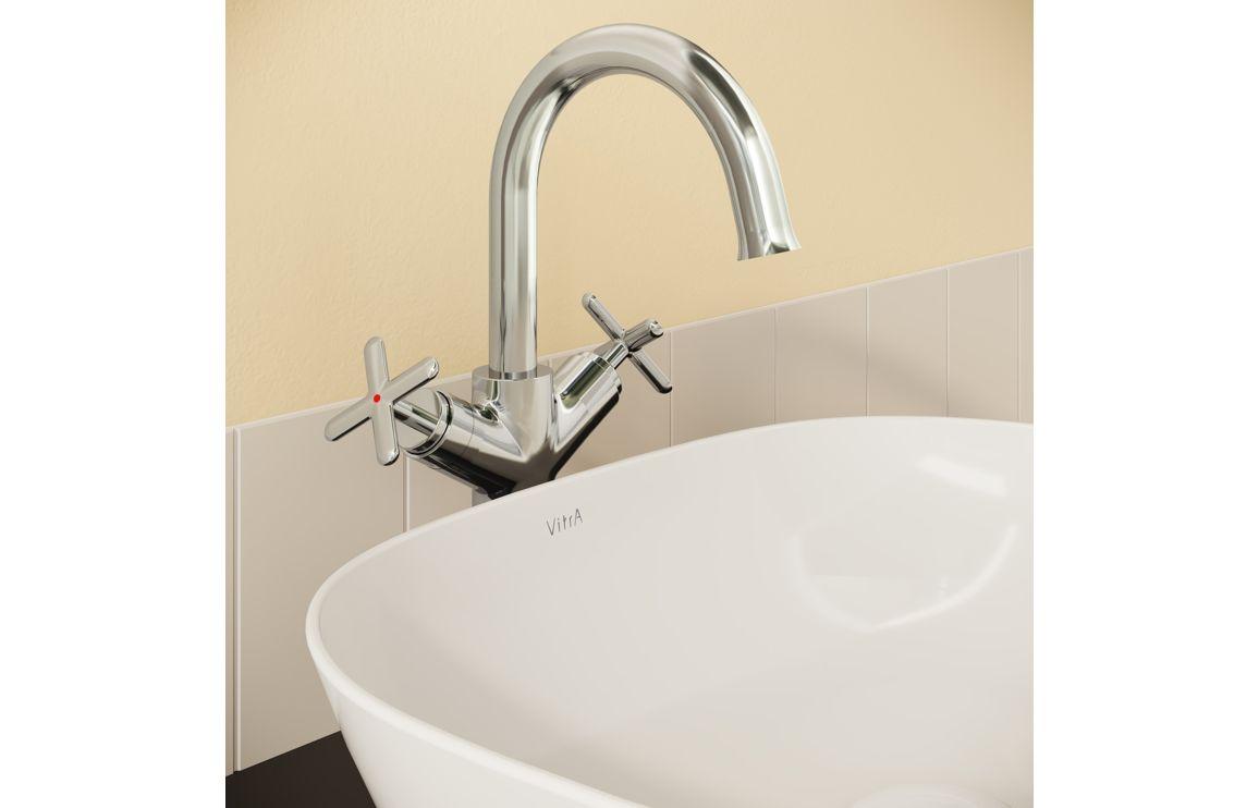 VitrA Origin Classic Tall Basin Mixer (Cross Handles): Brushed Gold, Chrome, Matt Black, Soft Copper